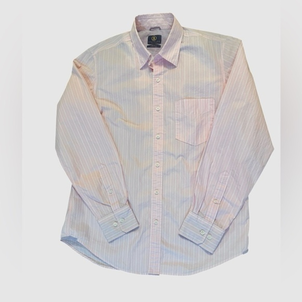 Saltaire Long Sleeve Button Up Shirt - Mens Size Medium - Pink and White Stripe